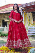 Red Georgette Sequins Embroidered Festival Gown Set with Dupatta  [2 PCS]