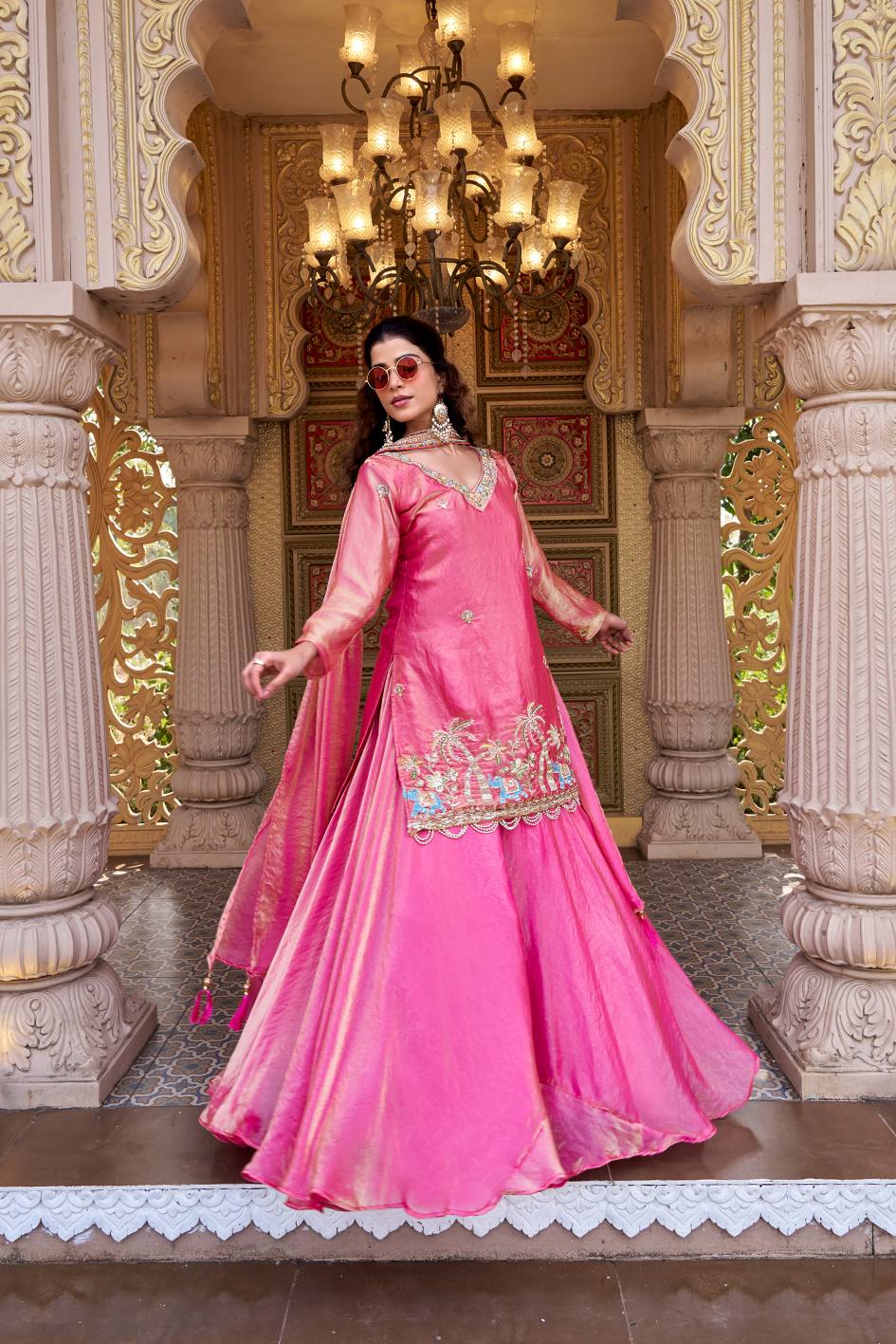 Pink Fendy Embroidered Lehenga Choli Set with Dupatta [3 PCS]