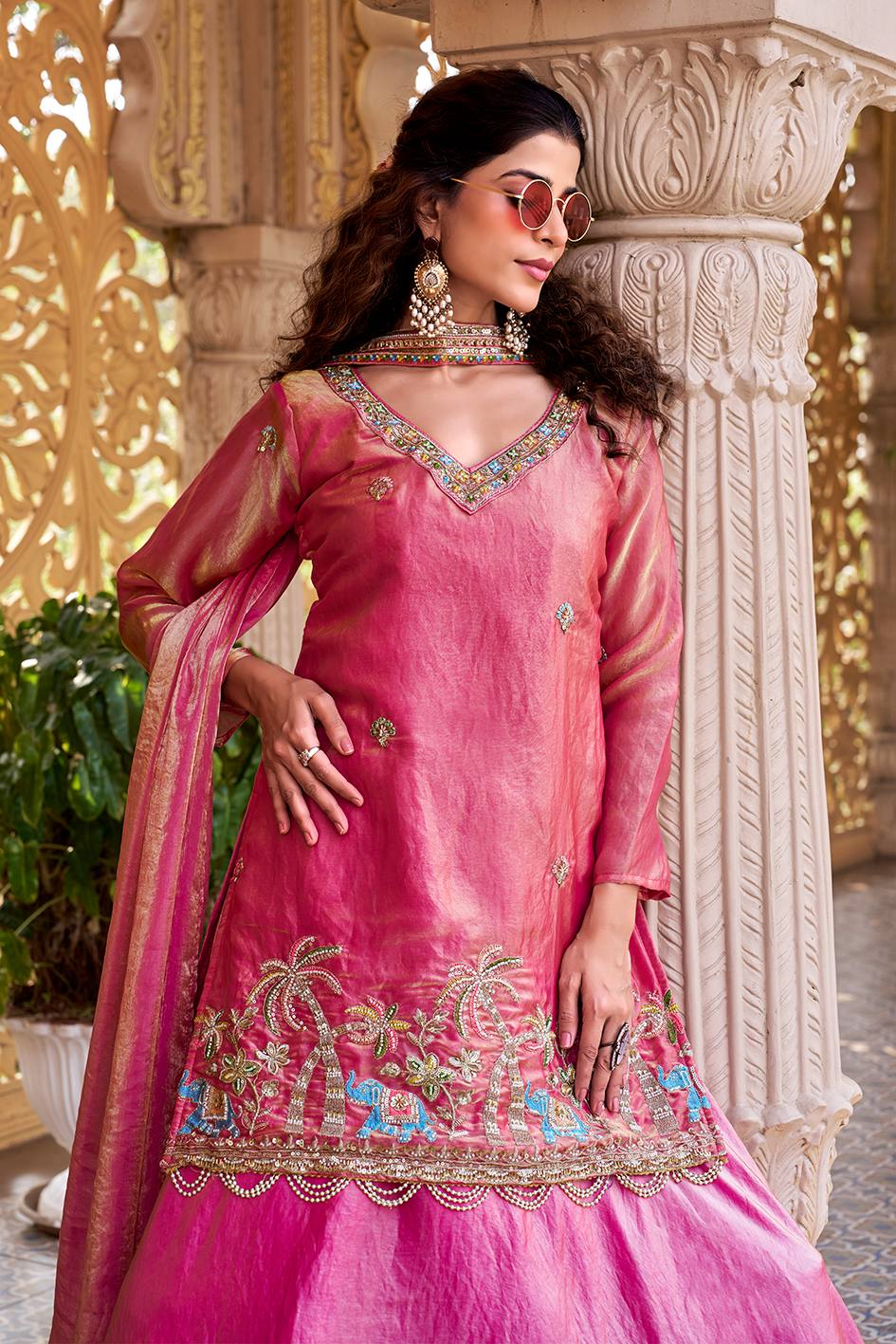 Pink Fendy Embroidered Lehenga Choli Set with Dupatta [3 PCS]