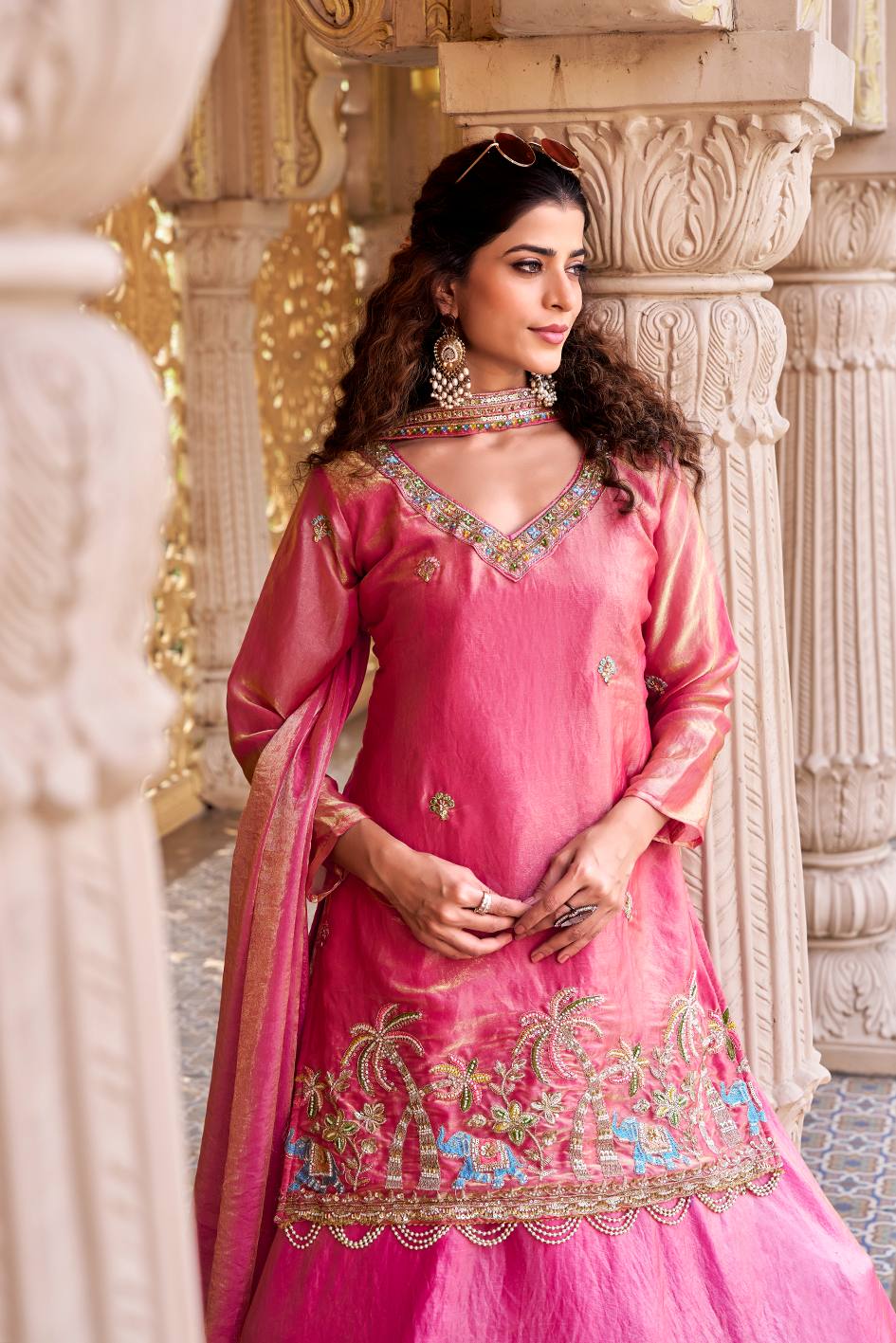 Pink Fendy Embroidered Lehenga Choli Set with Dupatta [3 PCS]