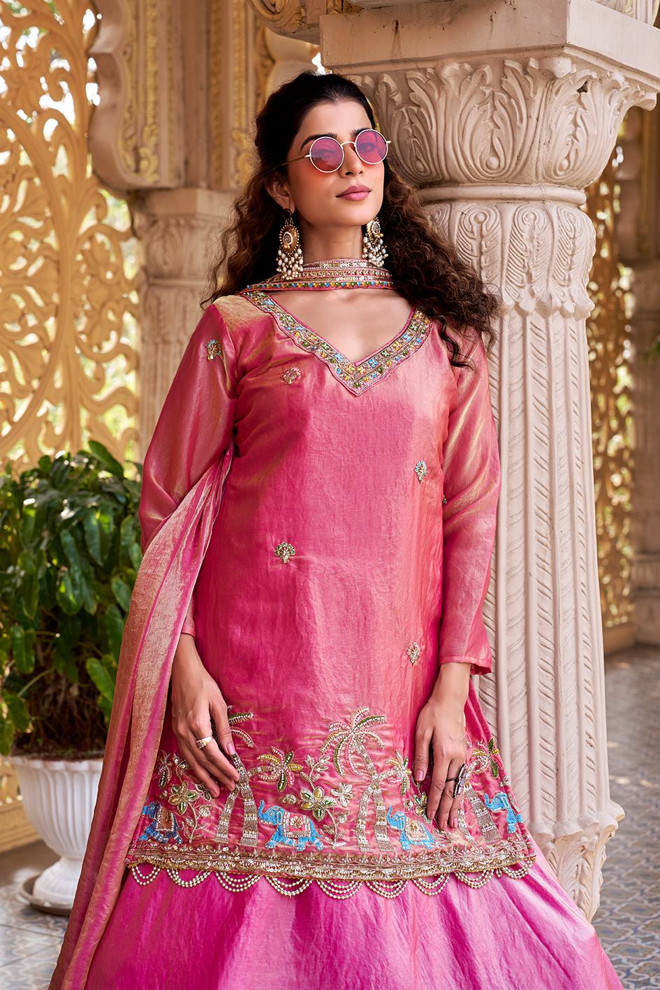Pink Fendy Embroidered Lehenga Choli Set with Dupatta [3 PCS]
