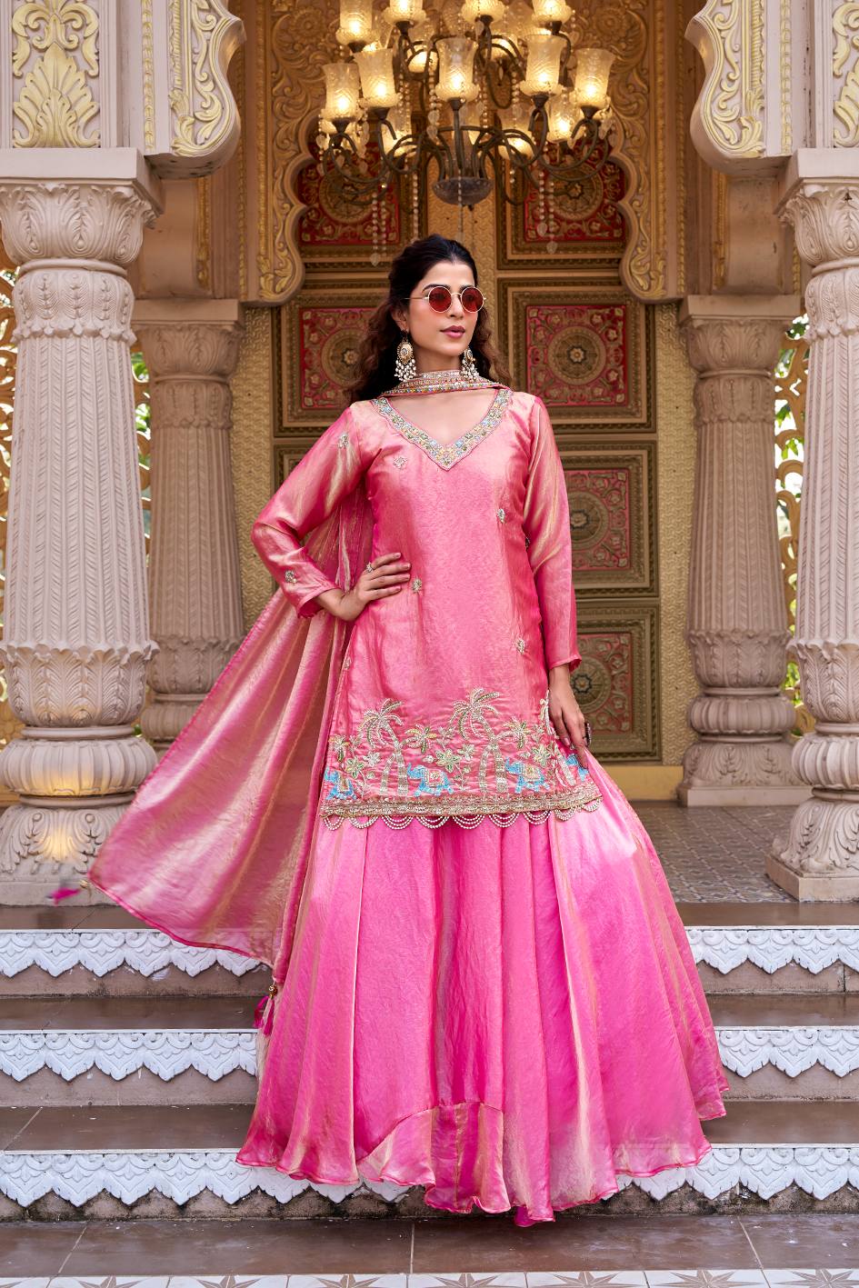 Pink Fendy Embroidered Lehenga Choli Set with Dupatta [3 PCS]