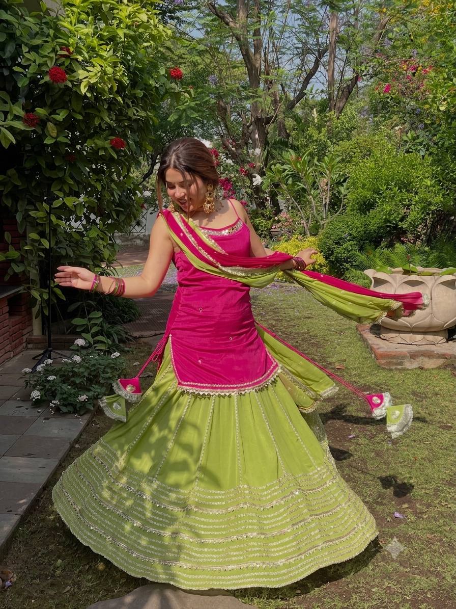 Veyra Rani Pink Luxe Sequins Crop Top Lehenga Set