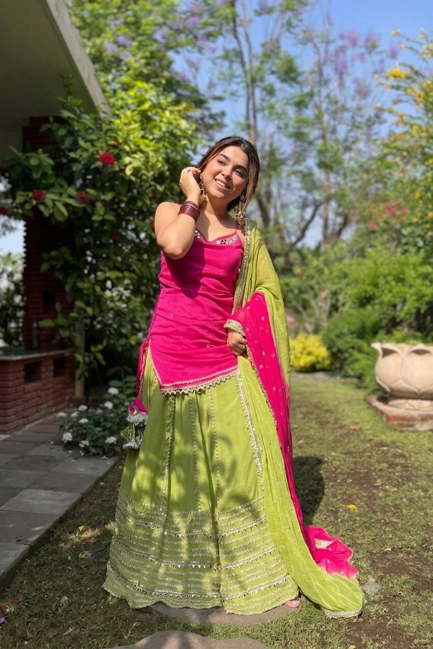 Veyra Rani Pink Luxe Sequins Crop Top Lehenga Set