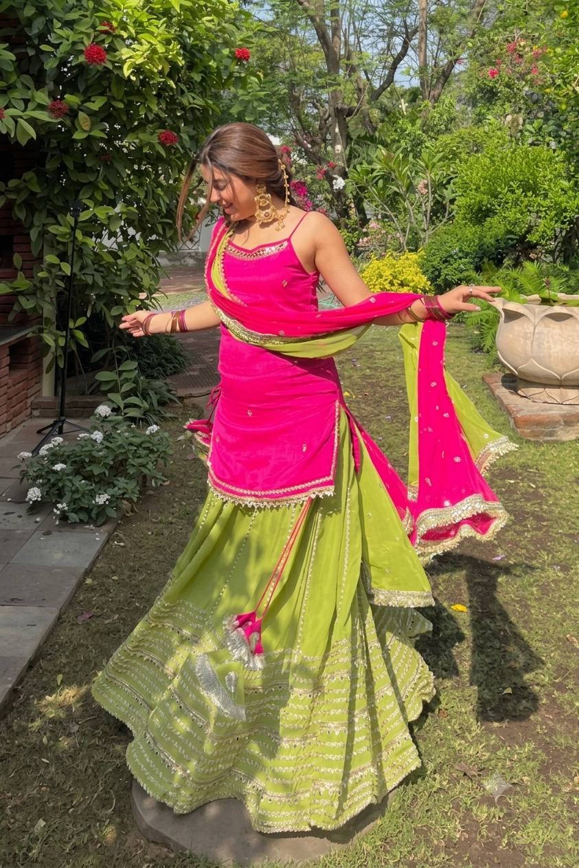 Veyra Rani Pink Luxe Sequins Crop Top Lehenga Set