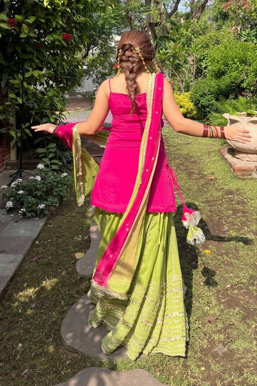 Veyra Rani Pink Luxe Sequins Crop Top Lehenga Set