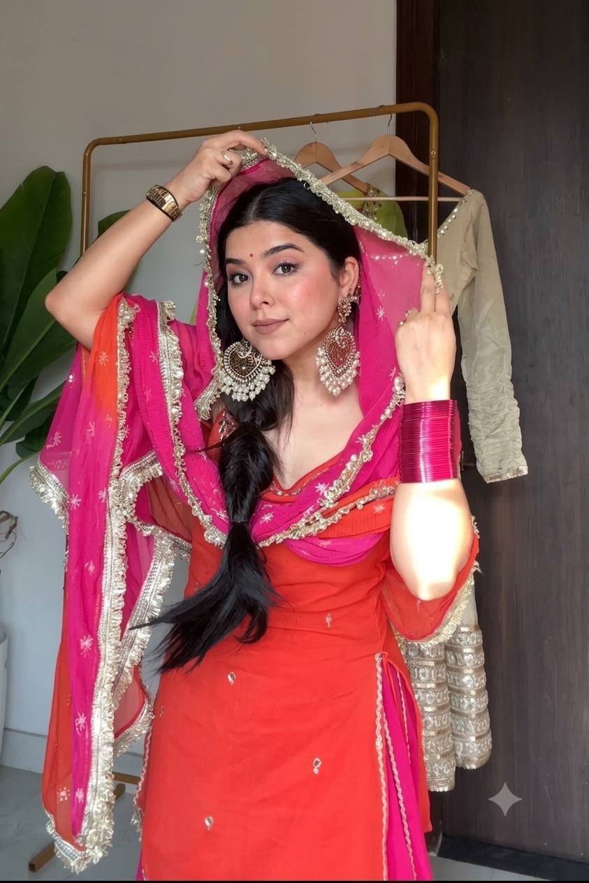 Iraaya Orange Embroidered Crop Top Lehenga Set