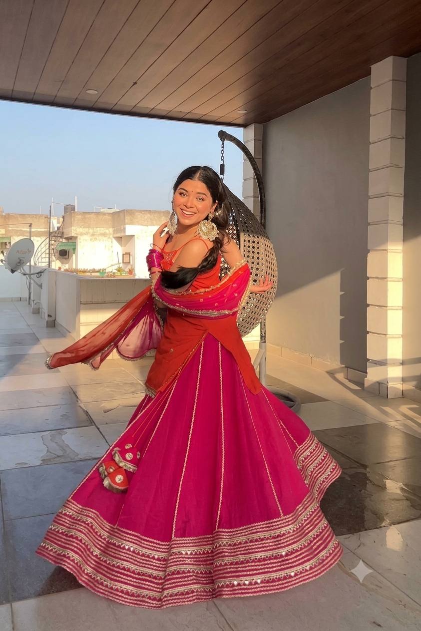 Iraaya Orange Embroidered Crop Top Lehenga Set