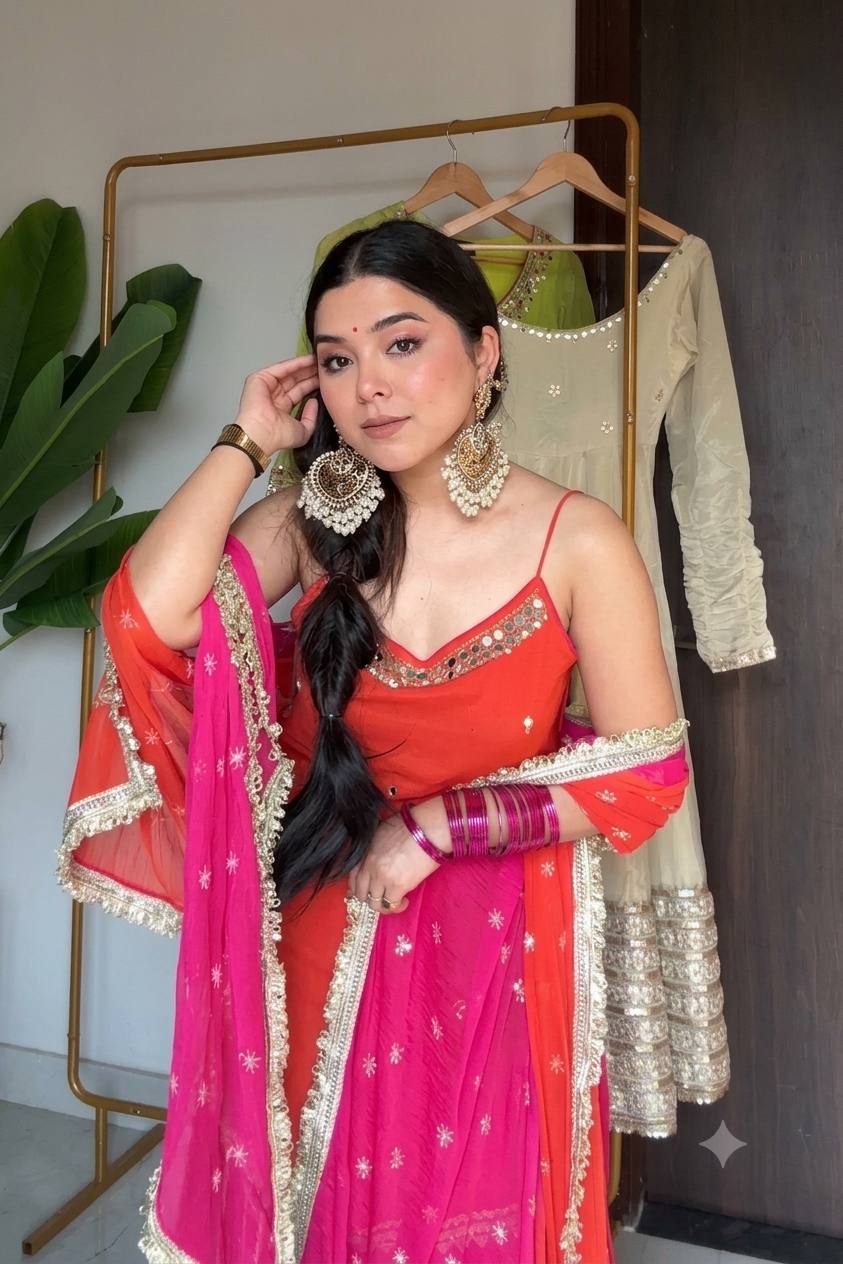 Iraaya Orange Embroidered Crop Top Lehenga Set