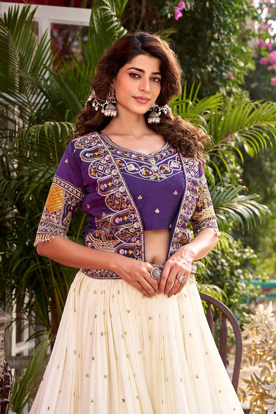 Purple Vichitra Embroidered Lehenga Choli Set with Koti [3 PCS]