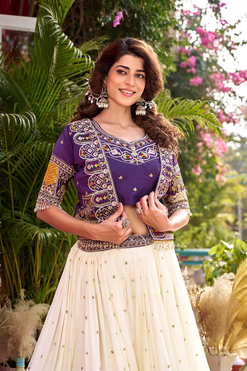 Purple Vichitra Embroidered Lehenga Choli Set with Koti [3 PCS]