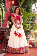 Red Vichitra Embroidered Lehenga Choli Set with Koti [3 PCS]