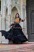 Black Gamathi Work Cotton Navratri Lehenga Choli Set with Koti [3 PCS]