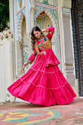 Pink Gamathi Work Cotton Navratri Lehenga Choli Set with Koti [3 PCS]