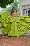 Green Gamathi Work Cotton Navratri Lehenga Choli Set with Koti [3 PCS]