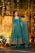 Rama Crunchy Silk Embroidered Anarkali Sharara Suit Set [3 PCS]