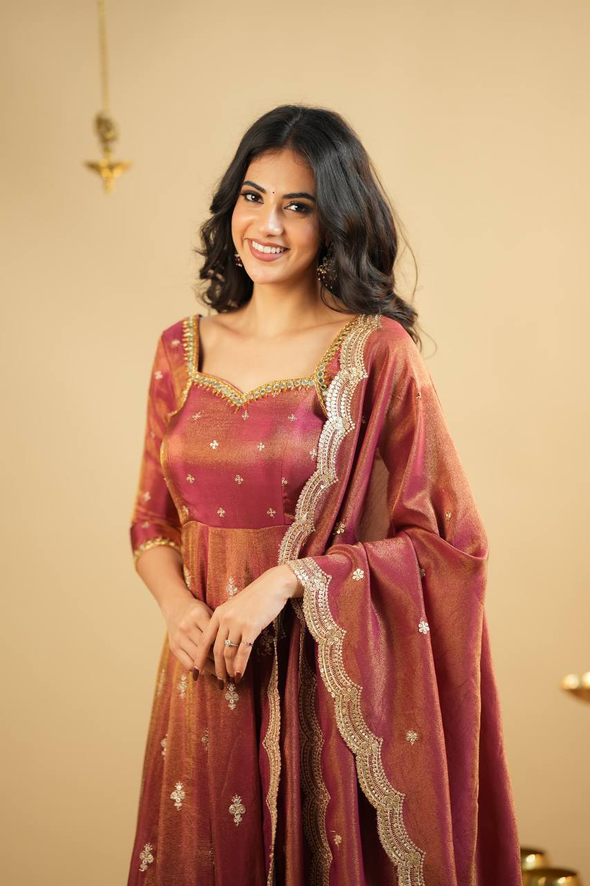 Myra Rust Luxe Sequins Embroidered Anarkali Suit Set