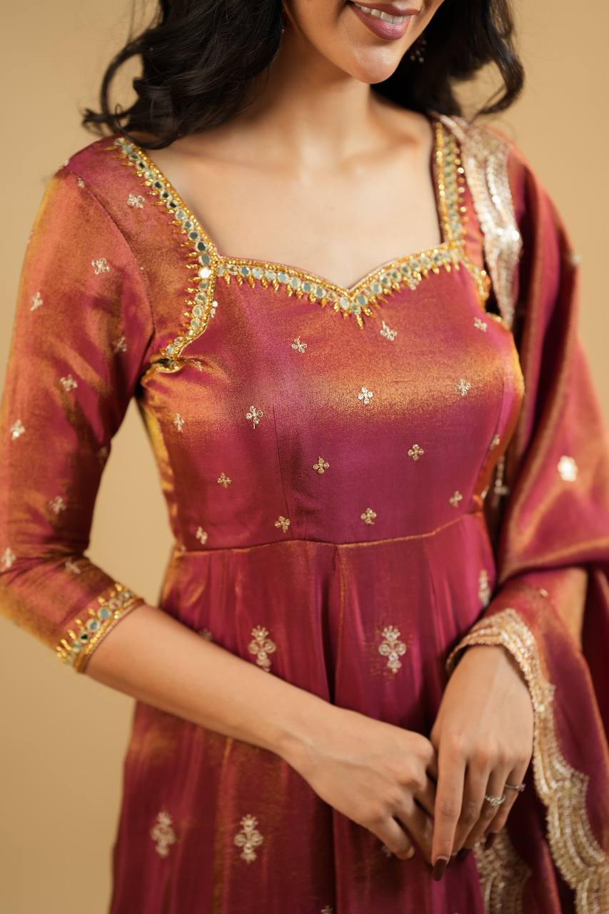 Myra Rust Luxe Sequins Embroidered Anarkali Suit Set