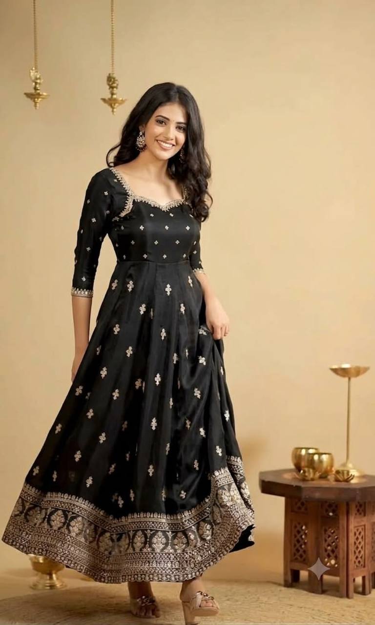 Aadhya Black Embroidered Anarkali Suit Set