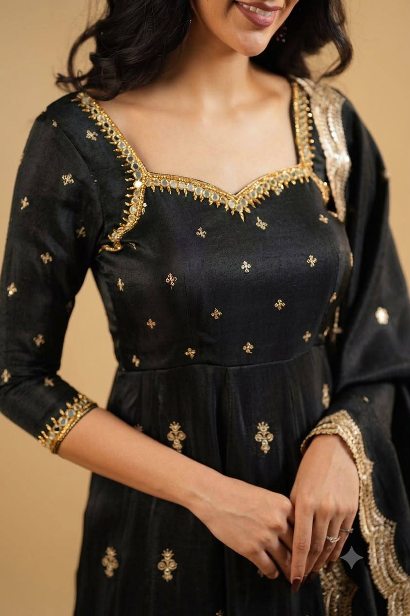 Aadhya Black Embroidered Anarkali Suit Set