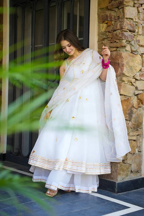 Georgette Ribbon Embroidered Anarkali Suit Set
