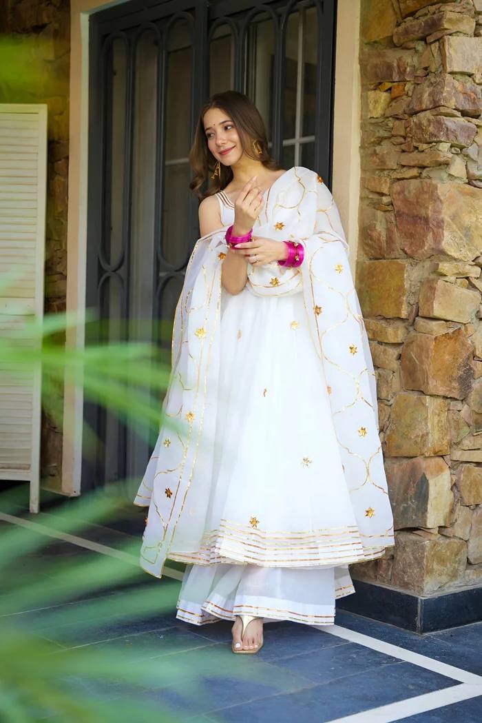 Georgette Ribbon Embroidered Anarkali Suit Set [3 PCS]