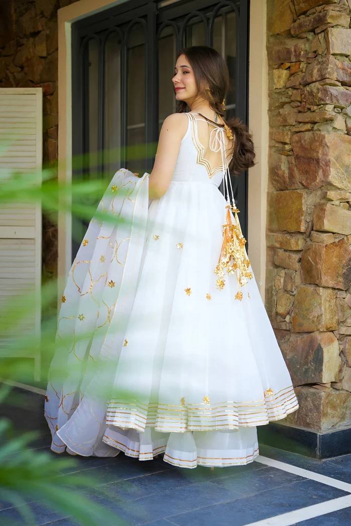 Georgette Ribbon Embroidered Anarkali Suit Set [3 PCS]