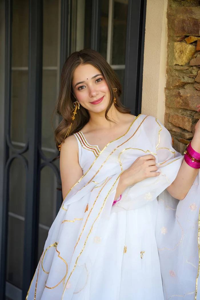 Georgette Ribbon Embroidered Anarkali Suit Set [3 PCS]