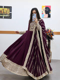 Elara Wine Sequins Designer Gown Set