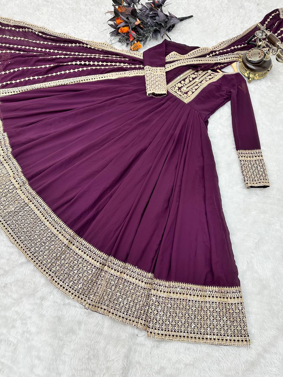 Elara Wine Sequins Designer Gown Set