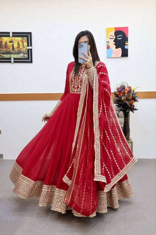 Aarika Red Sequins Designer Gown Set