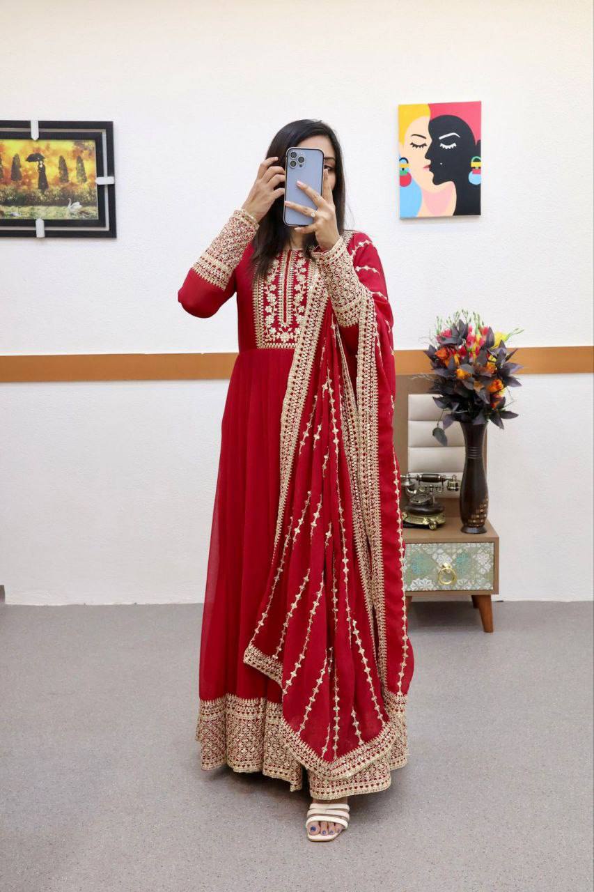 Aarika Red Sequins Designer Gown Set