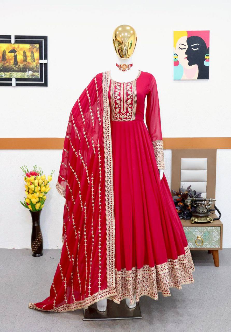Aarika Red Sequins Designer Gown Set