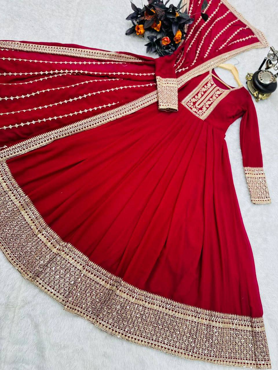 Aarika Red Sequins Designer Gown Set