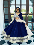 Blue Velvet Embroidered Anarkali Suit Set [3 PCS]