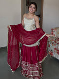 Maroon Zari Embroidery Crop Top Lehenga Set