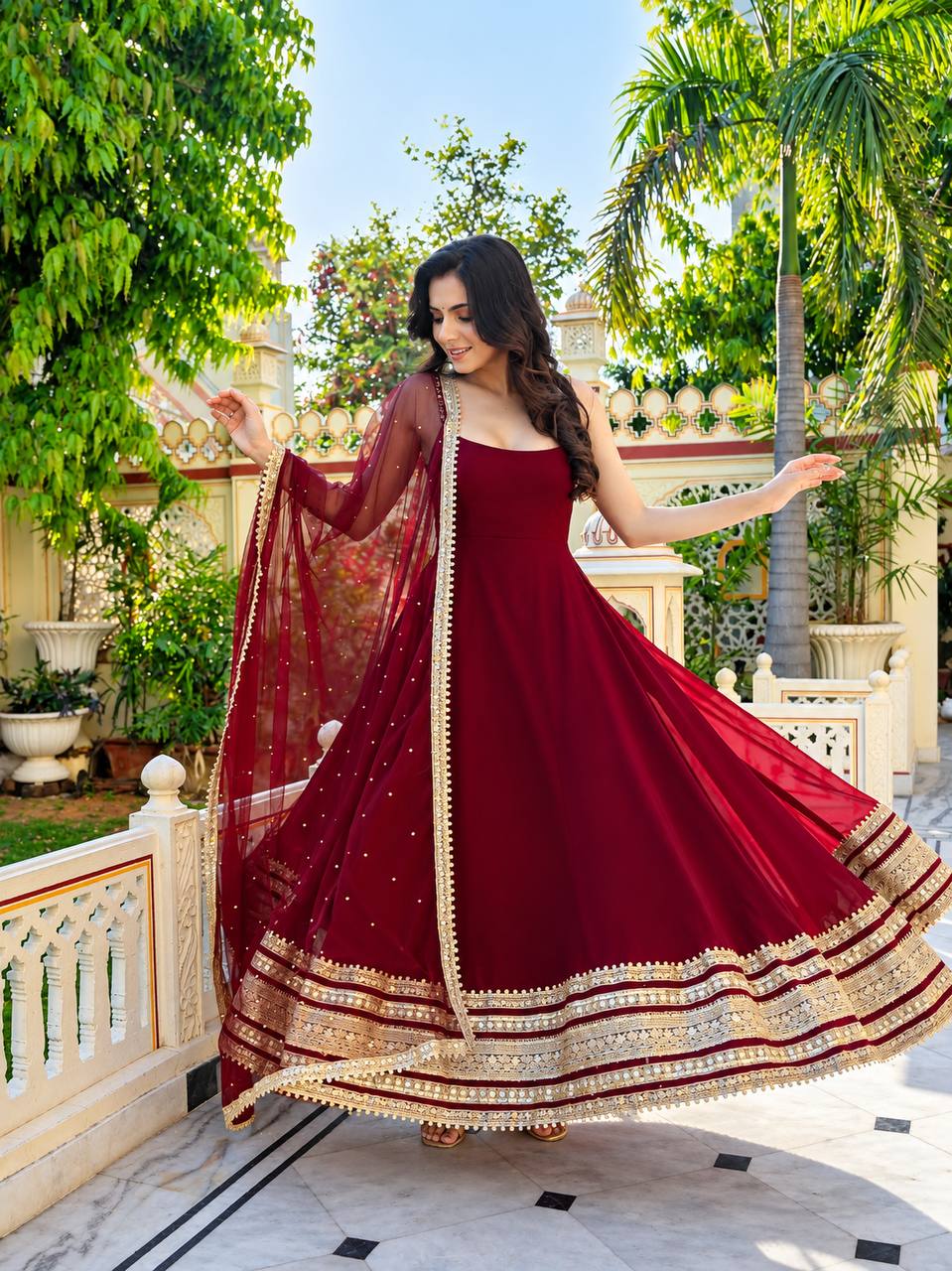 Zareen Maroon Embroidered Anarkali Suit Set