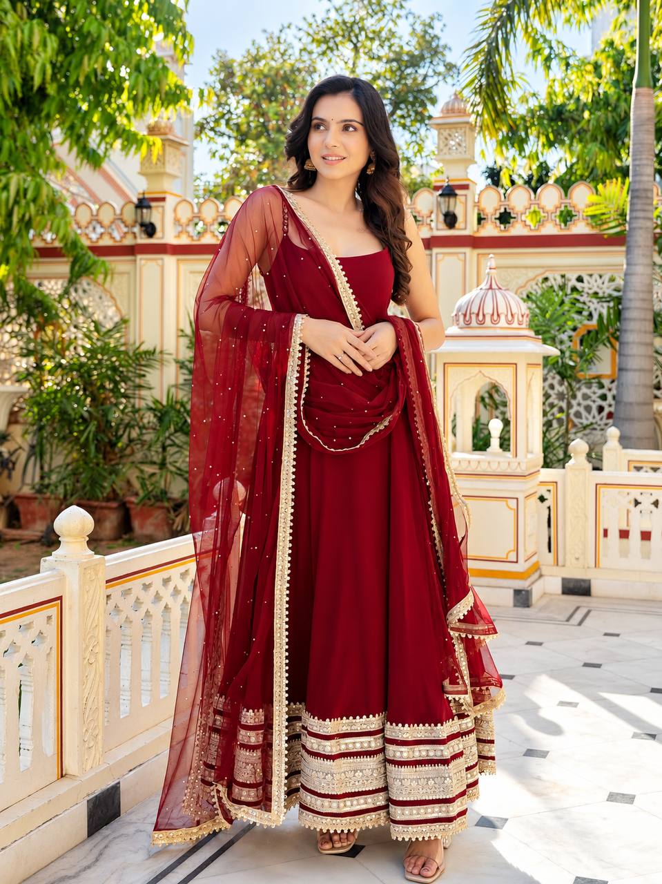 Zareen Maroon Embroidered Anarkali Suit Set