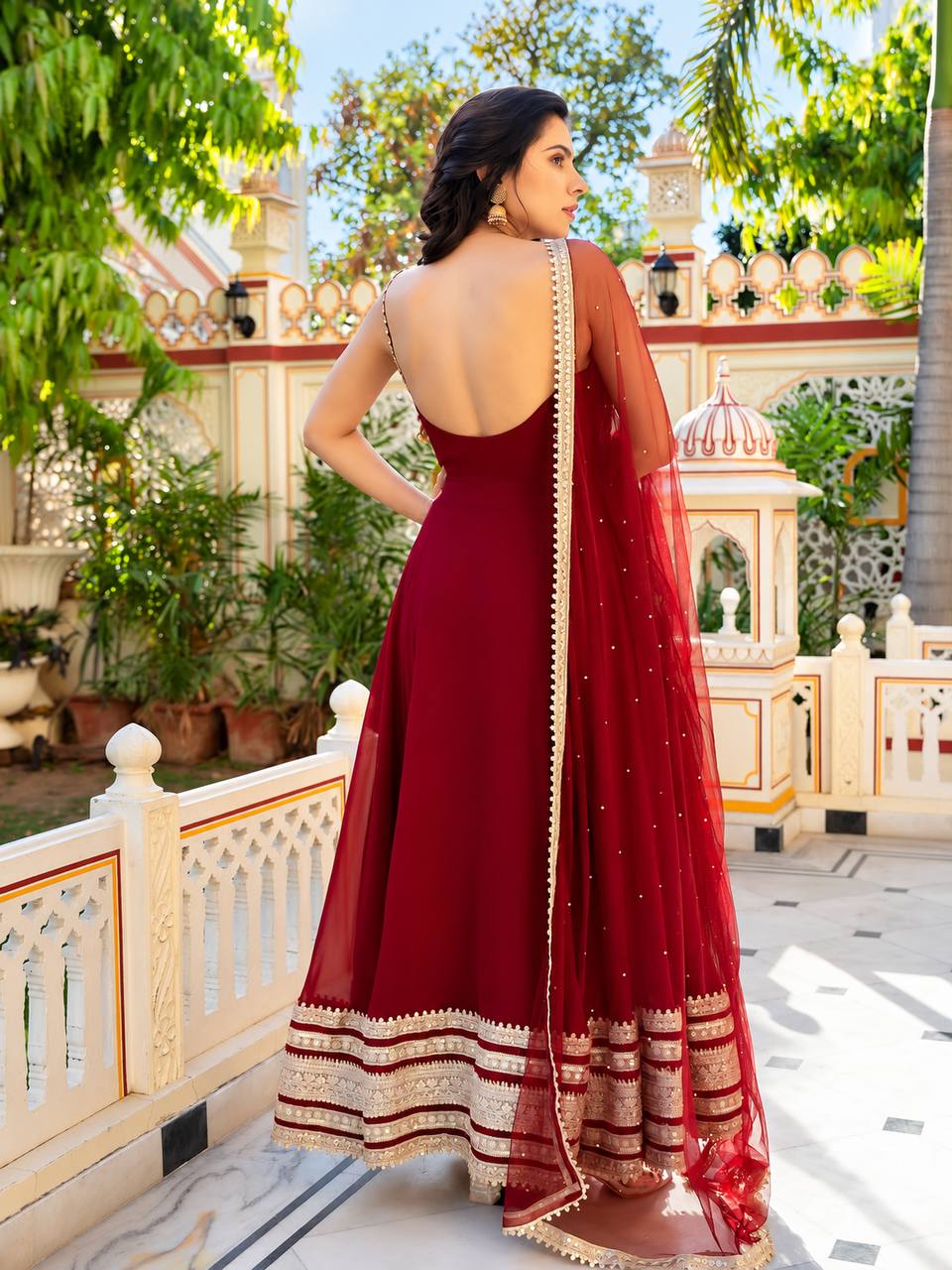 Zareen Maroon Embroidered Anarkali Suit Set