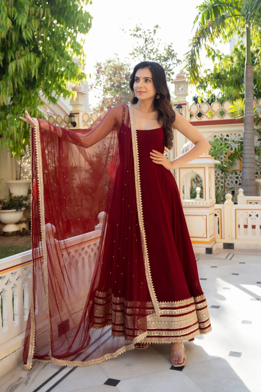 Zareen Maroon Embroidered Anarkali Suit Set