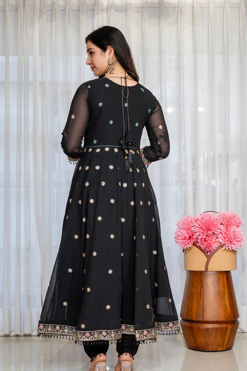 Zoya Black Zari Embroidery Anarkali Suit Set
