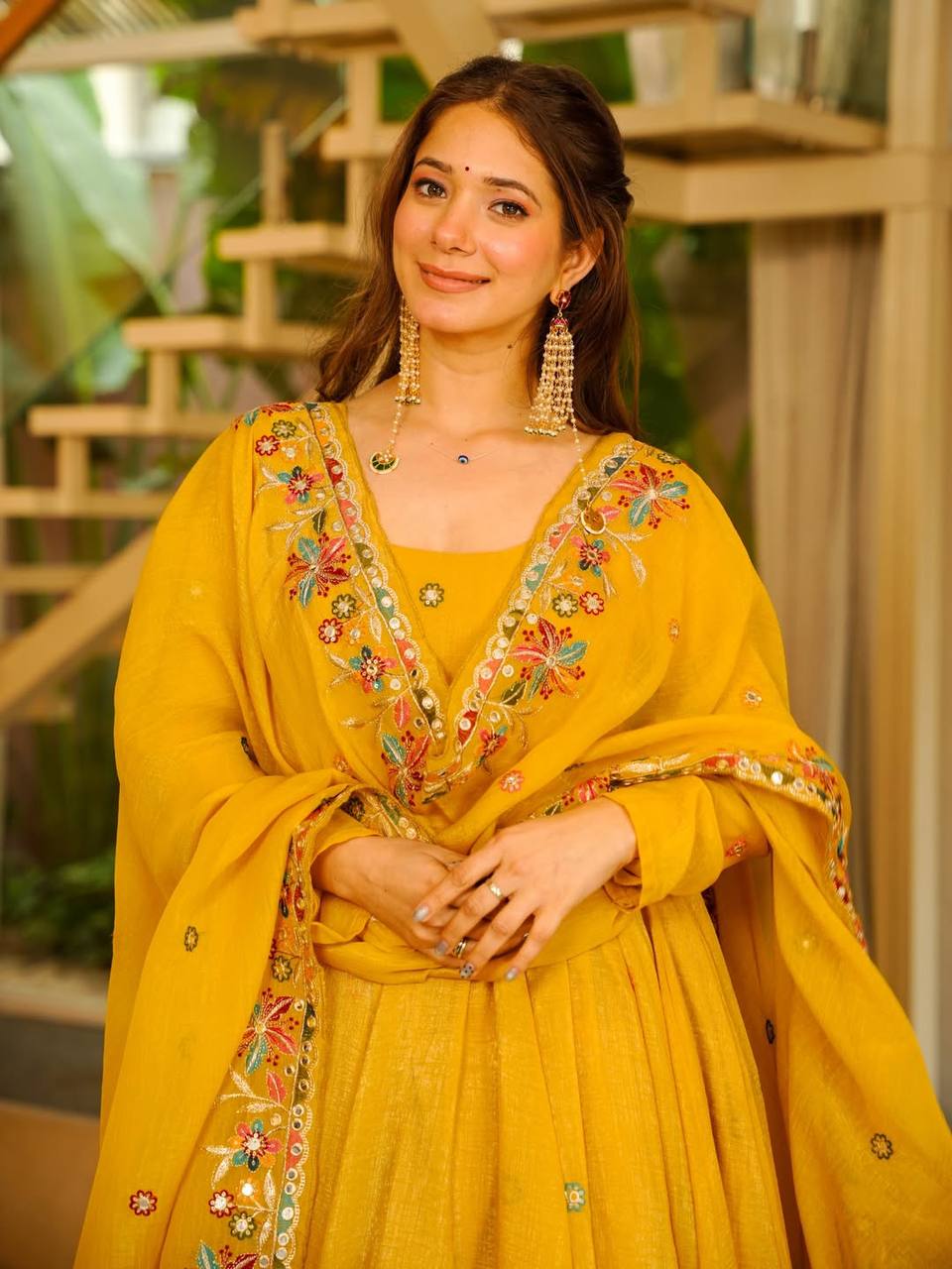 Yellow Crunchy Silk Sequins Anarkali Sharara Suit Set [3 PCS]