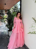 Baby Pink Foil Work Designer Sharara Suit Set [3 PCS]