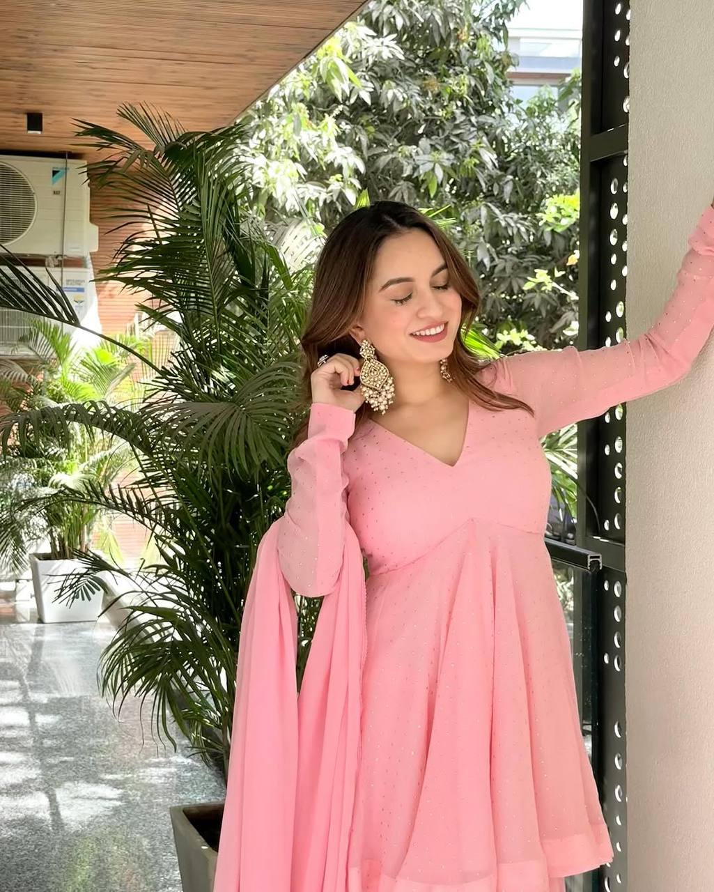 Baby Pink Foil Work Designer Sharara Suit Set [3 PCS]