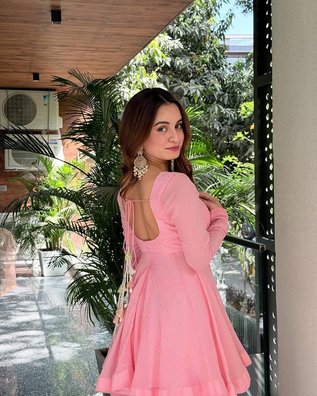 Baby Pink Foil Work Designer Sharara Suit Set [3 PCS]