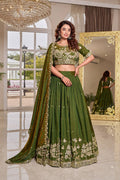 Green Vichitra Embroidered Lehenga Choli Set [3 PCS]