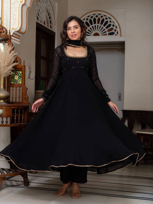 Black Zari Embroidered Anarkali Suit Set [3 PCS]