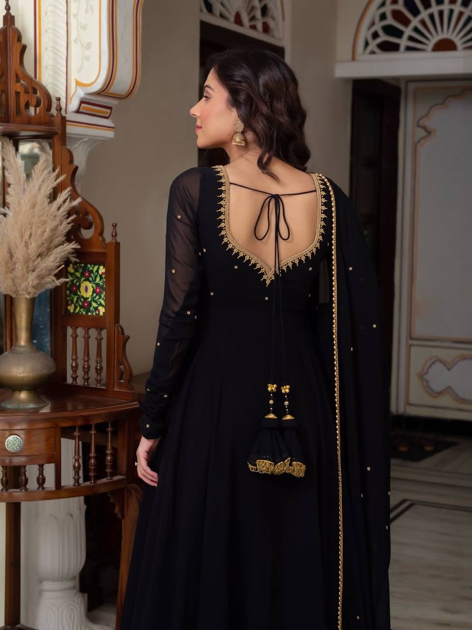Black Zari Embroidered Anarkali Suit Set [3 PCS]