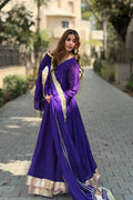 Purple Embroidered Anarkali Sharara Suit Set [3 PCS]