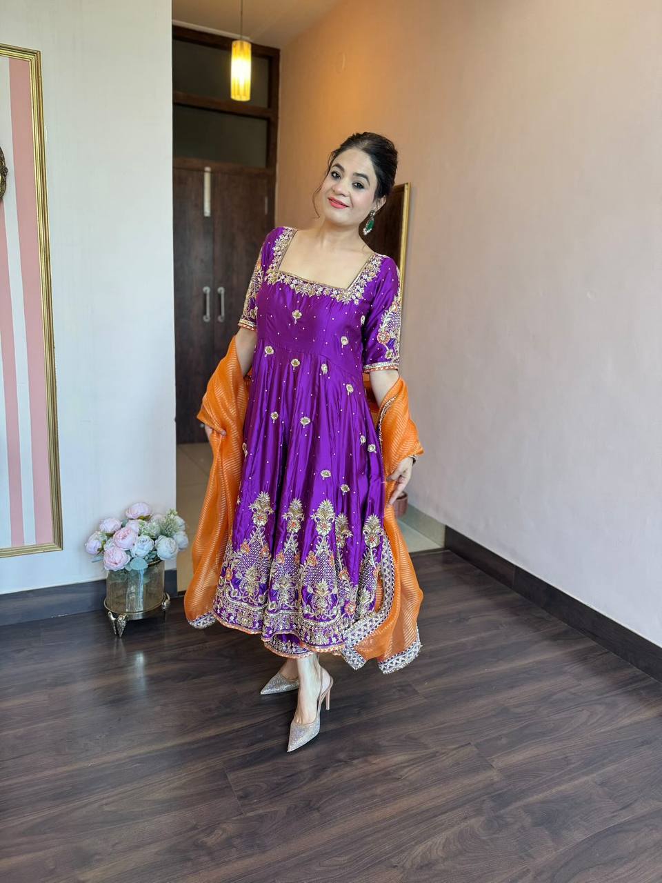 Aisha Purple Zari Sequins Luxury Anarkali Suit Set